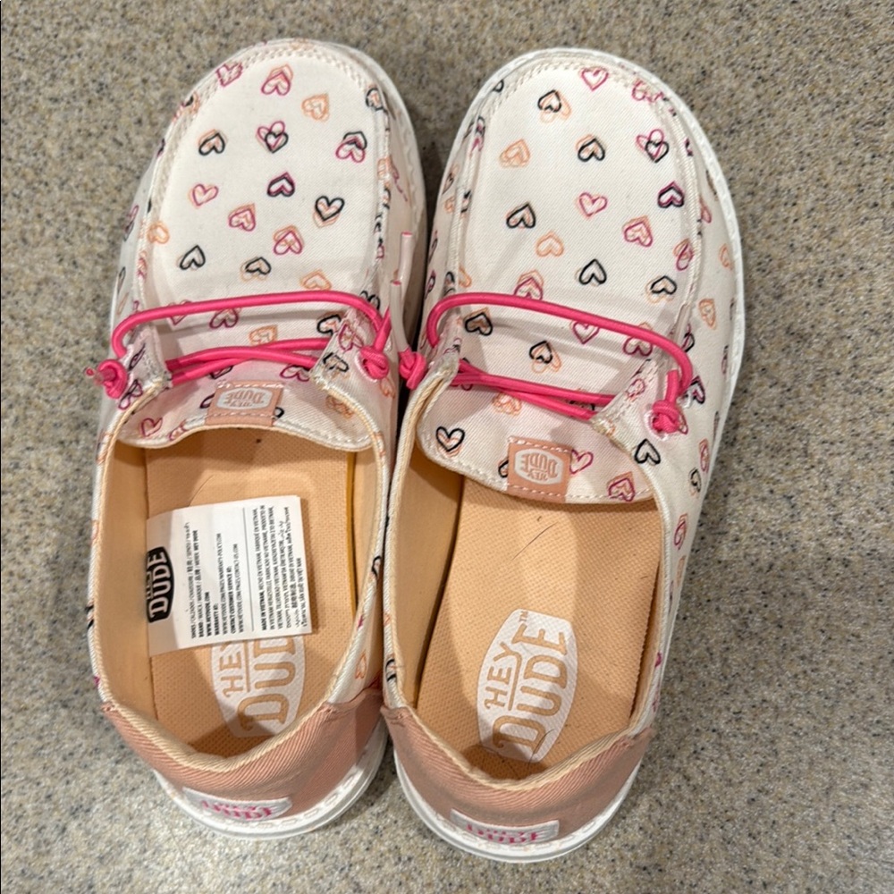 Hey Dude Pink and White Moccasins Casual Slip-On Shoes - like new condition